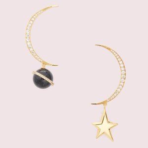 New Kate Spade gold plated ON THE ROCKS moon and star planet earrings.